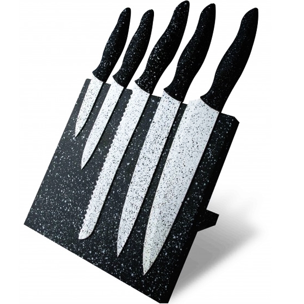 Bloc 5 couteaux de cuisine lames anti adherentes façon pierre