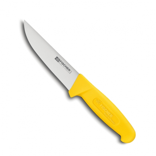 Couteau de boucher manche jaune, lame inox 14 cm, HACCP