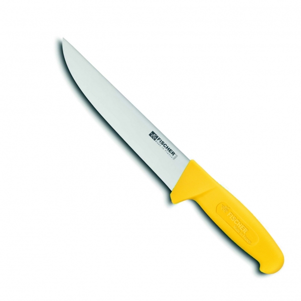 Couteau de boucher manche jaune, lame inox 23 cm, HACCP