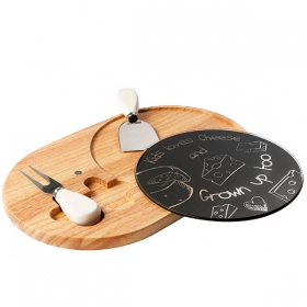 Service à fromage, plateau de découpe en bois et en verre