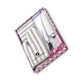 Set 2 couteaux de cuisine avec manique et tablier de cuisine