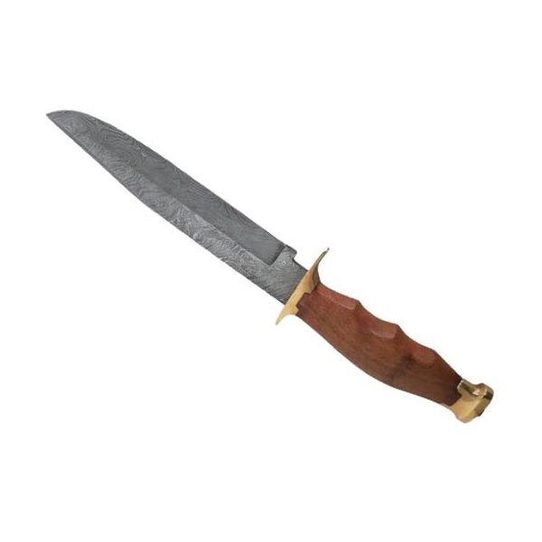 Couteau de chasse lame en acier damas avec étui en cuir