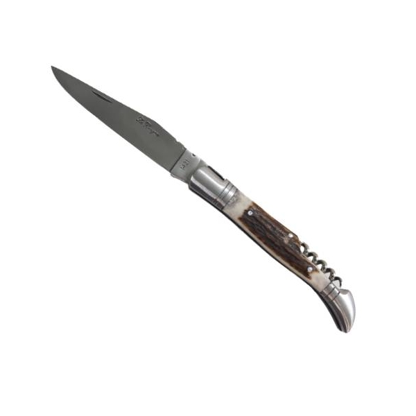 Couteau de poche Laguiole Bougna manche en bois de cerf avec tire bouchon