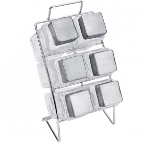Lot de 6 Boîtes à Épices Carrées sur Support en Inox