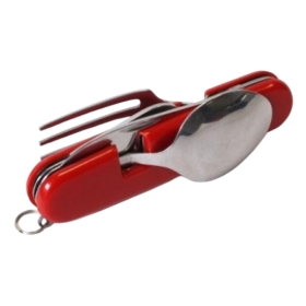 Couteau de camping multifonctions avec 4 outils et Cuillère, fourchette incluses