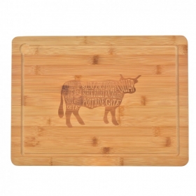 Planche à découper décor Vache en bois de bambou 38 x 28 cm