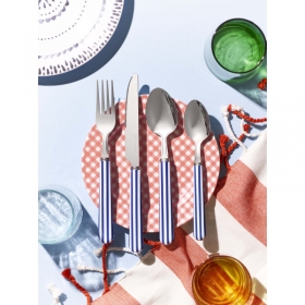 Ménagère 16 couverts manches ABS rayures blanc-bleu