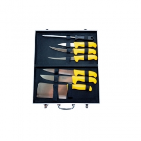 Mallette couteaux de boucher 8 pièces - 5 Couteaux + 1 Couperet + 1 Fusil