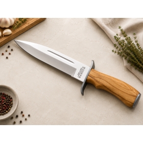 Dague de chasse haute qualité lame 26 cm , manche bois d'olivier avec étui