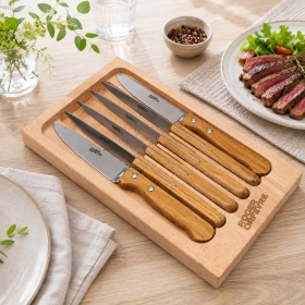 Coffret 6 couteaux Steak Chêne lame crantée