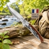 Couteau pliant K2 – Bois de violette & acier décor art polynésien Qualité France