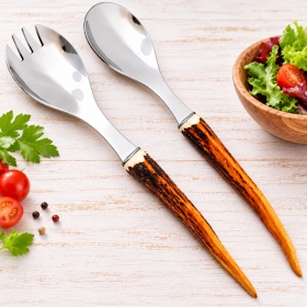couverts à salade luxe manche en bois, pointes de cerf