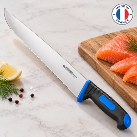 Couteau poisson micro denté bleu 42 cm