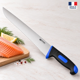 Couteau à poisson, cranté bleu, lame 42 cm