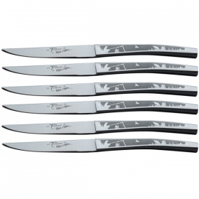 Coffret 6 couteaux de table inox forgés paysage décor de pêche
