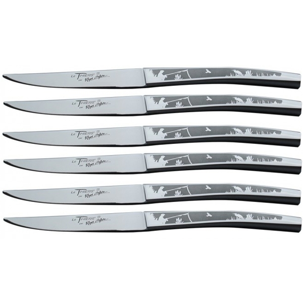 Coffret 6 couteaux de table inox forgés paysage décor de pêche