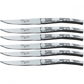 Coffret 6 couteaux de table en inox forgés paysage décor de chasse