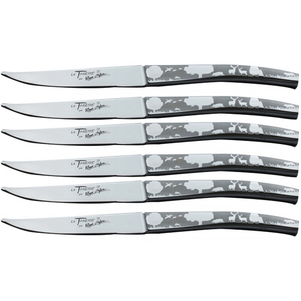 Coffret 6 couteaux de table en inox forgés paysage décor de chasse